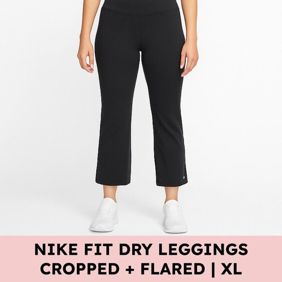 Nike Fit Dry Cropped Bootcut Pants Black Athleisure Y2K Fitnesscore XL Gym Train - Picture 1 of 12